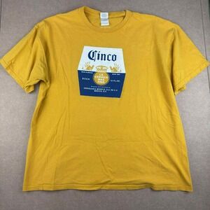 Gildan T-Shirt Mens XL Yellow Cinco Corona Beer Graphic Tee Funny Haiti